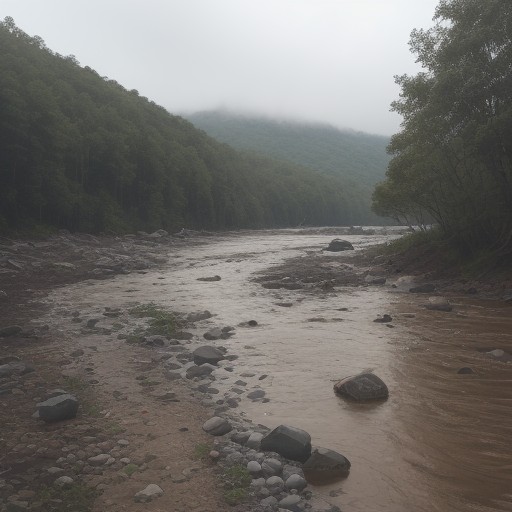 【増水】大雨が降った後の川の状態 | 水位の変化を調べてから出かける をイメージした 夏、川 の写真