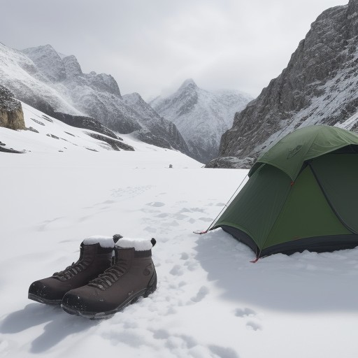【冬山装備】保温靴で足先の冷えを抑える | 雪の積もる山道を歩く準備 をイメージした 冬、雪景色、山 の写真