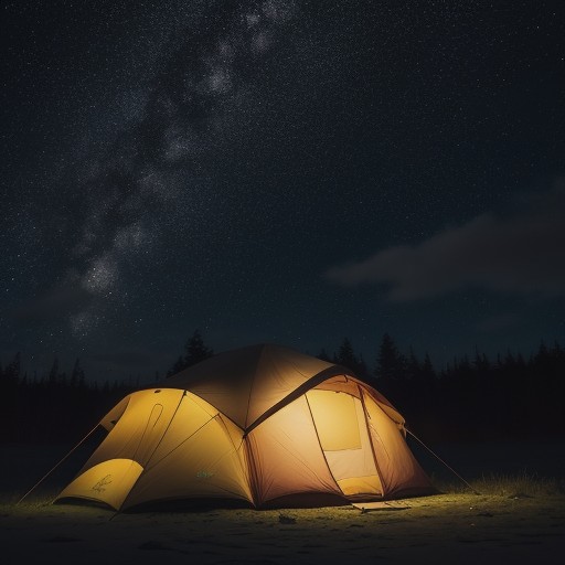 【キャンプ場】視界が開ける場所で過ごす夜 | 空に広がる星空を眺める をイメージした 秋 の写真