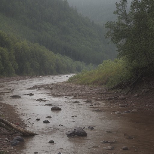 【川の安全】夏の雨による水位の変化を確認する | 増水時の避難場所を把握する をイメージした 夏、川 の写真