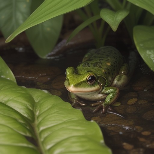 【カエル】水生植物に隠れる姿を観察 | 夏の水辺で見つけた生き物たち をイメージした 夏 の写真