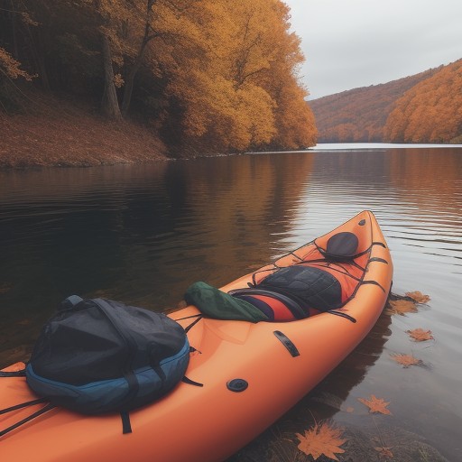 【カヤック】湖の水面を漕ぎ進む | 秋の山々と紅葉を巡るルート案内 をイメージした 秋、秋、湖 の写真