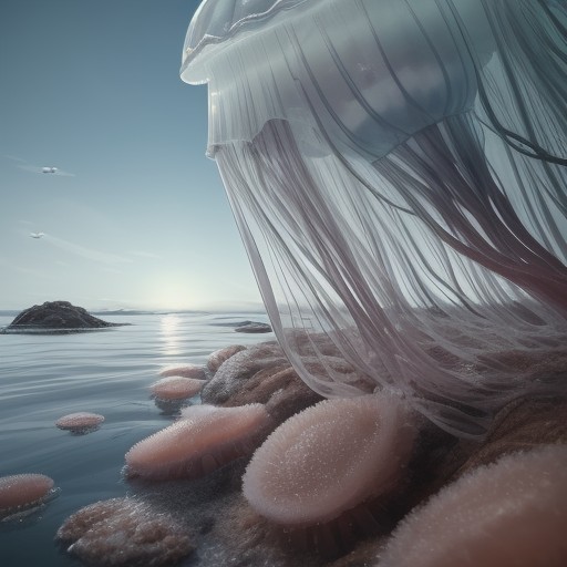 【クラゲ】海中の浮遊感と体の透明感 | 冬の海岸の波打ち際で見つけた光景 をイメージした 冬 の写真